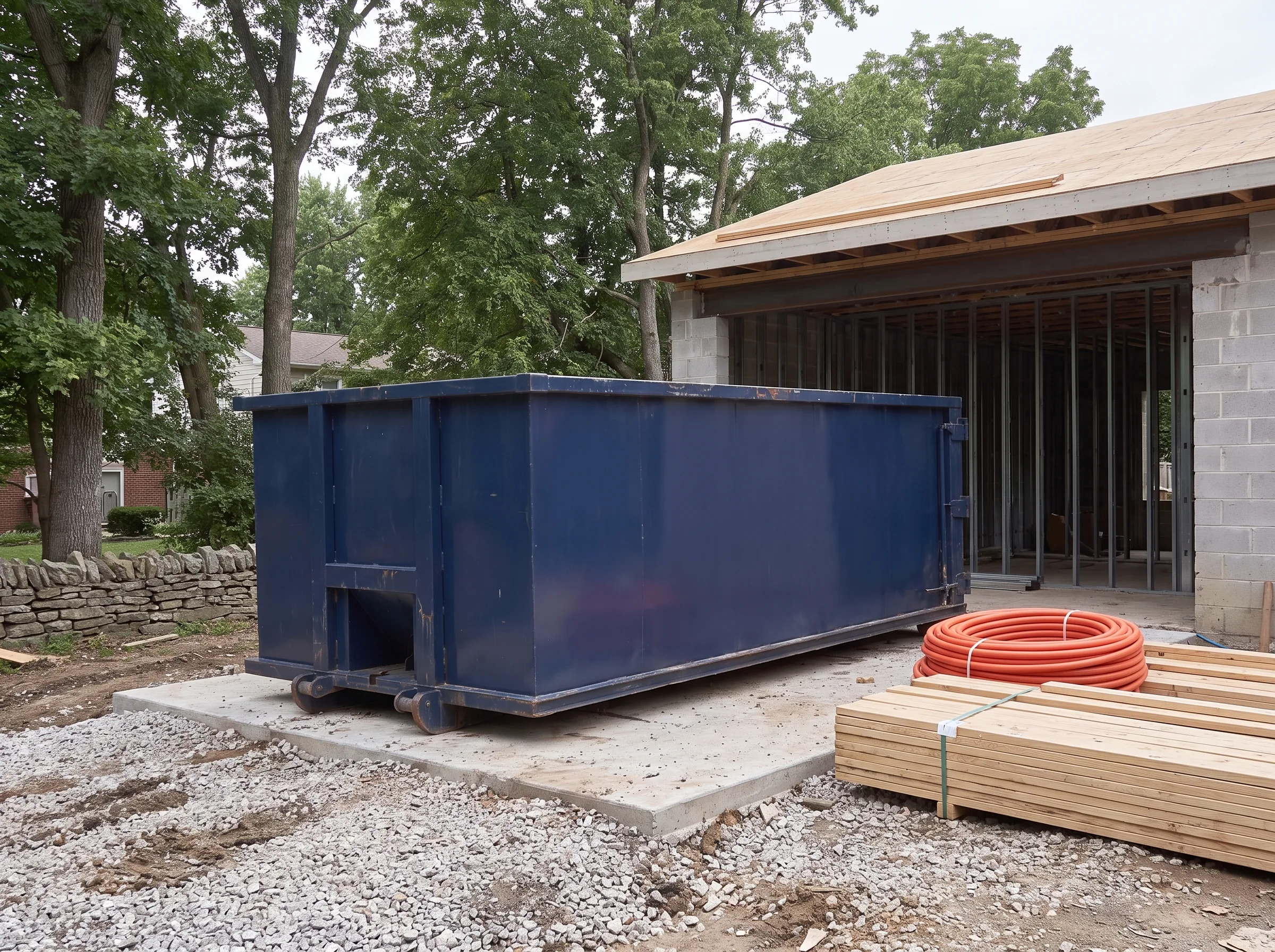 Roll-off dumpster being loaded in Manahawkin, NJ